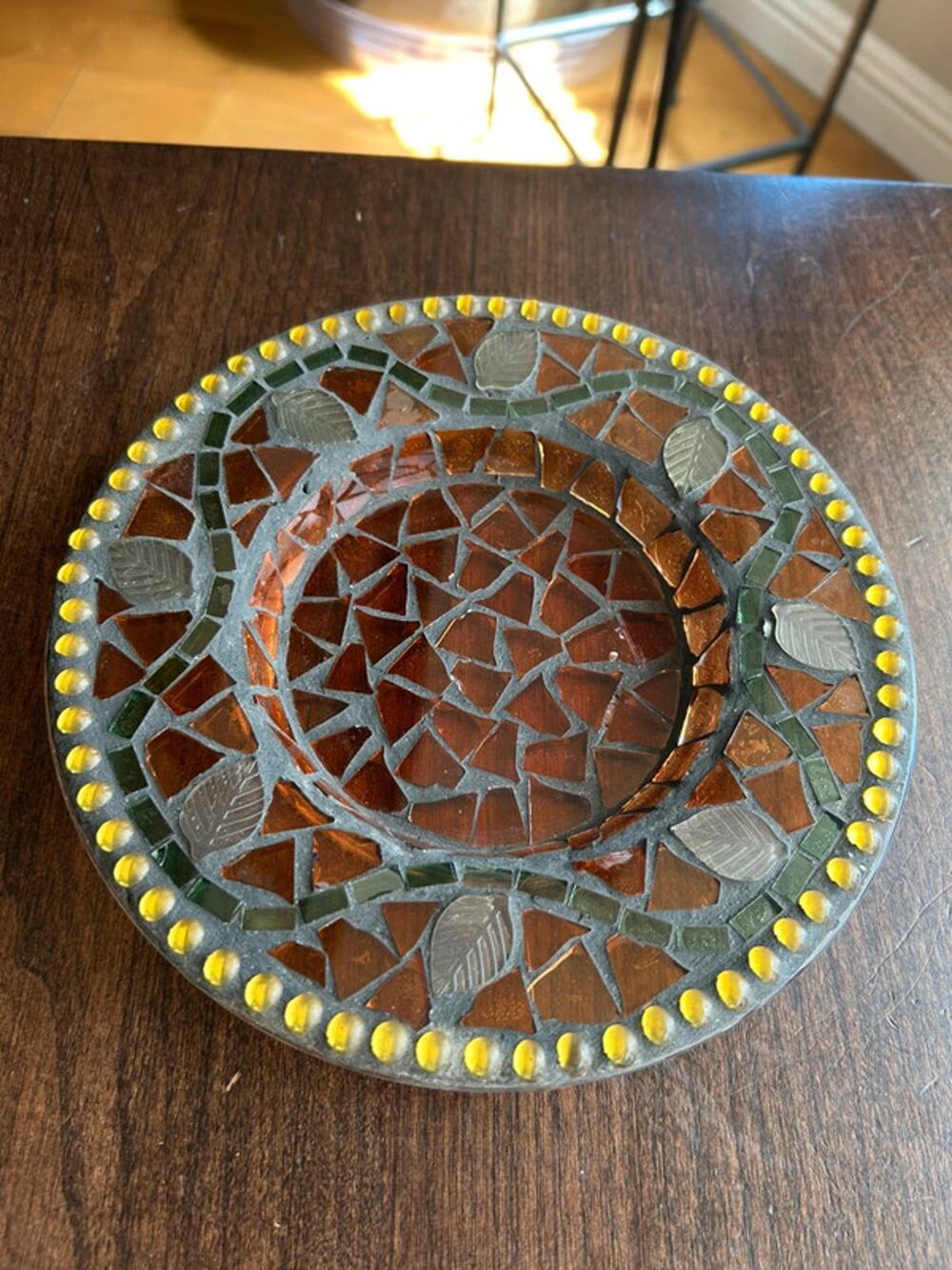 Yankee Candle Mosaic Leaves Glass Plate candle holder fall decor